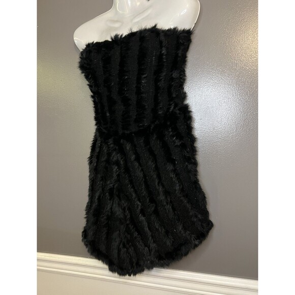Louise Paris Dress Womens Medium Black Rabbit Fur Strapless Tube Mini Soft Cozy - Picture 4 of 7